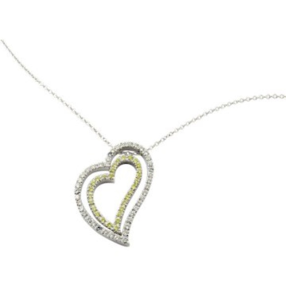 Vintage 18 Karat White Gold Diamond Heart Pendant #1714